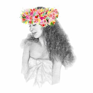 illustration dessin portrait crayon aquarelle femme bouquet couronne fleurs