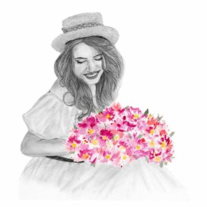 illustration affiche dessin portrait aquarelle crayon bouquet fleurs