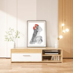 mockup illustration portrait dessin aquarelle crayon femme fleurs