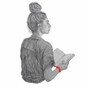illustration dessin portrait realisme femme liseuse livre roman chignon reveuse reve