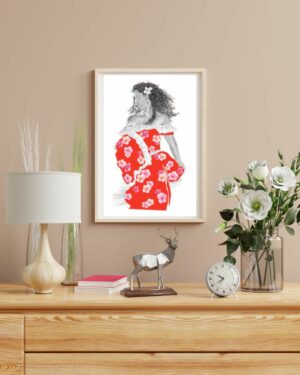 affiche decoration femme danse ile reunion crayon aquarelle illustration cadre