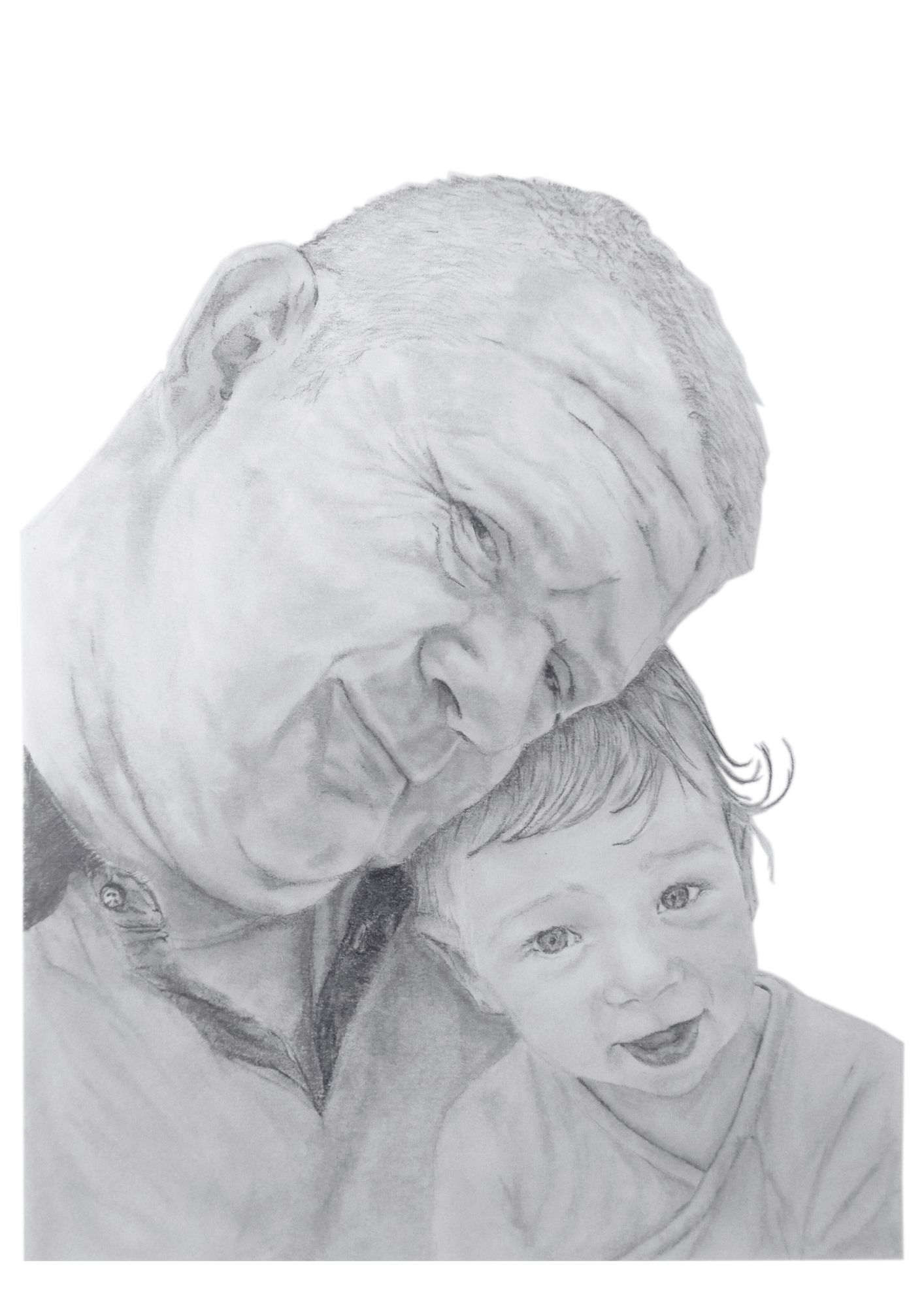 portrait dessin illustration realiste realisme famille grand pere papa maman petit fils fille enfant