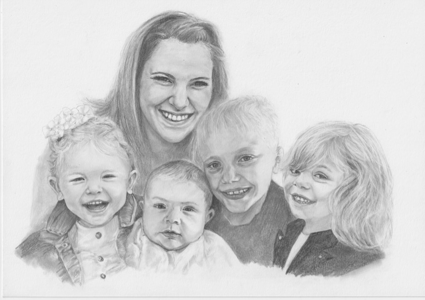 illustration dessin portrait realiste realisme crayon famille photo montage enfant mere maman cadeau commande