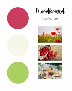 moodboard mockup dessin montage illustration fleurs papillon crayon couleur etiquette packaging emballage fraise pivoine bougie confiture fait maison