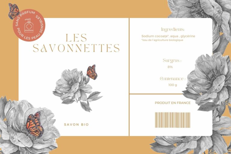 mockup dessin montage illustration fleurs papillon crayon couleur etiquette packaging emballage fraise pivoine bougie confiture fait maison