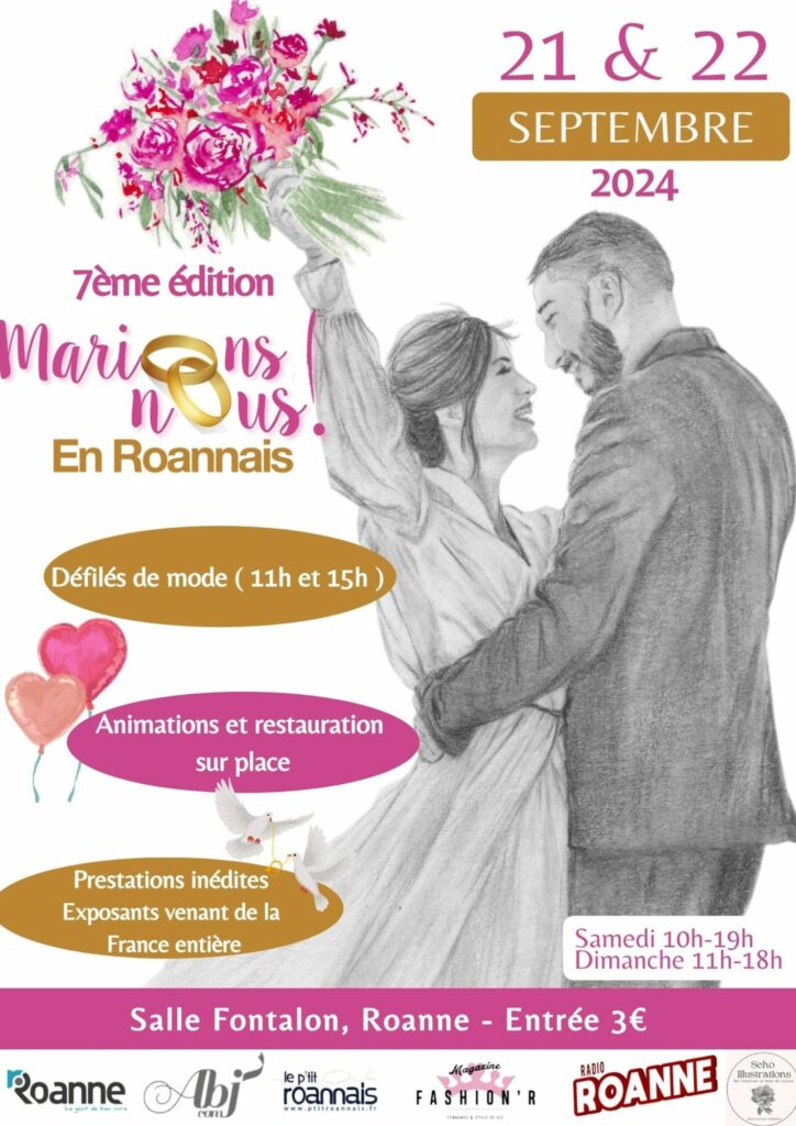 affiche salon mariage maries bouquet portrait realiste dessin femme homme edition communication visuelle