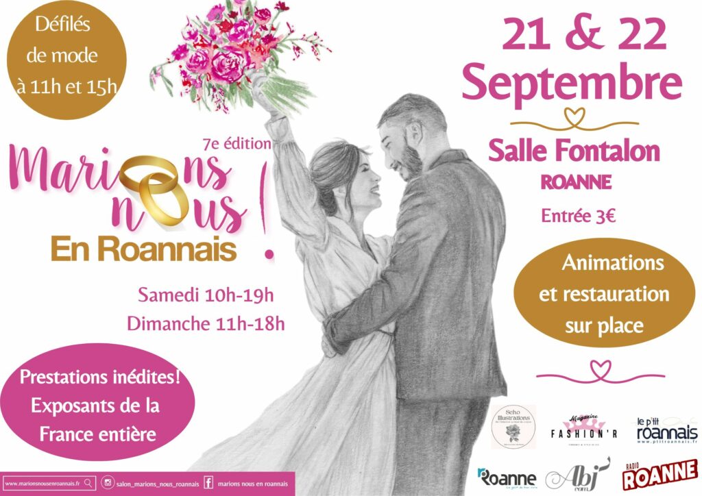 affiche salon mariage maries bouquet portrait realiste dessin femme homme edition communication visuelle