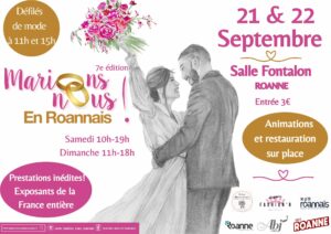 affiche salon mariage maries bouquet portrait realiste dessin femme homme edition communication visuelle