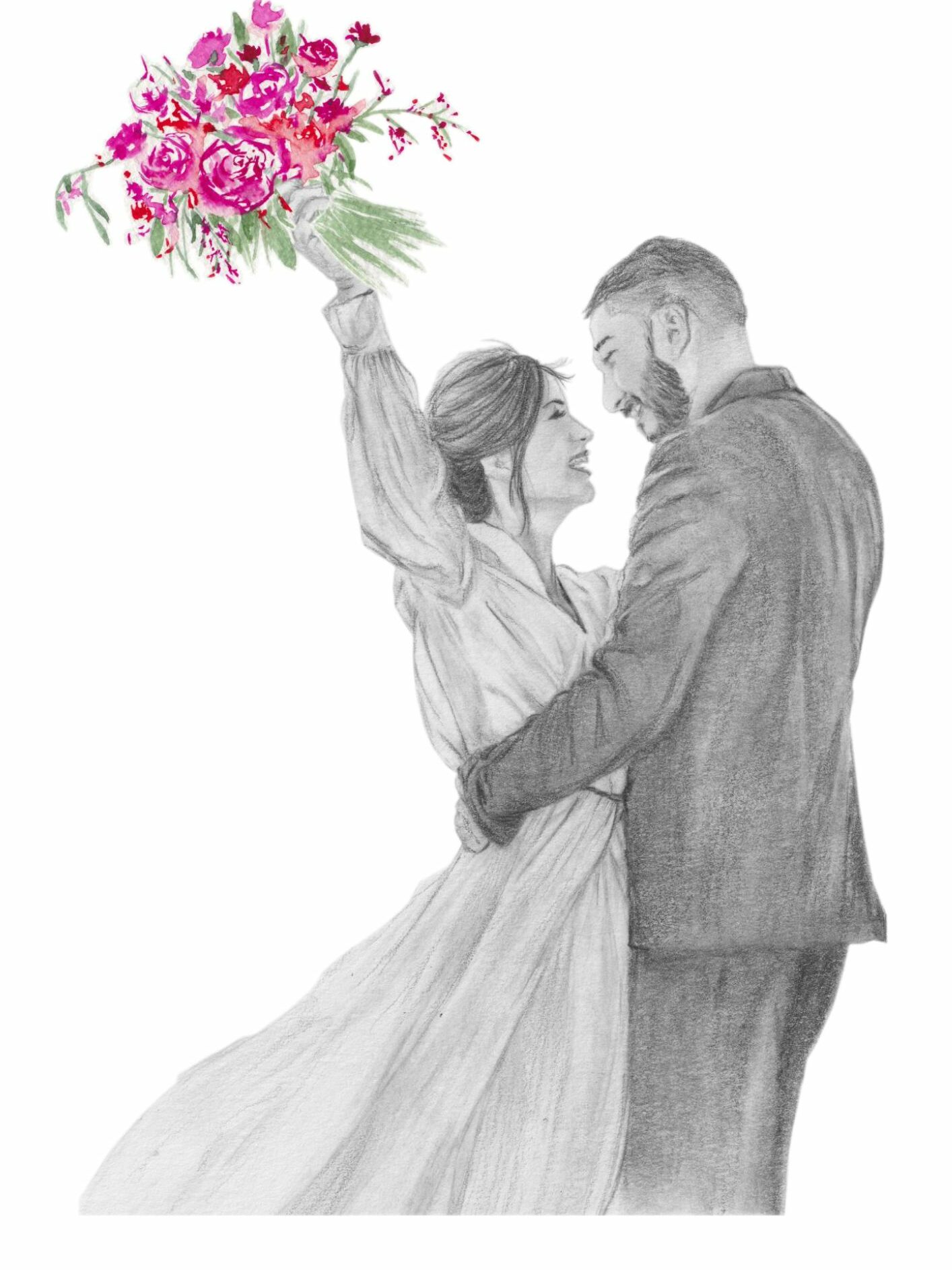 affiche salon mariage maries bouquet portrait realiste dessin femme homme edition communication visuelle