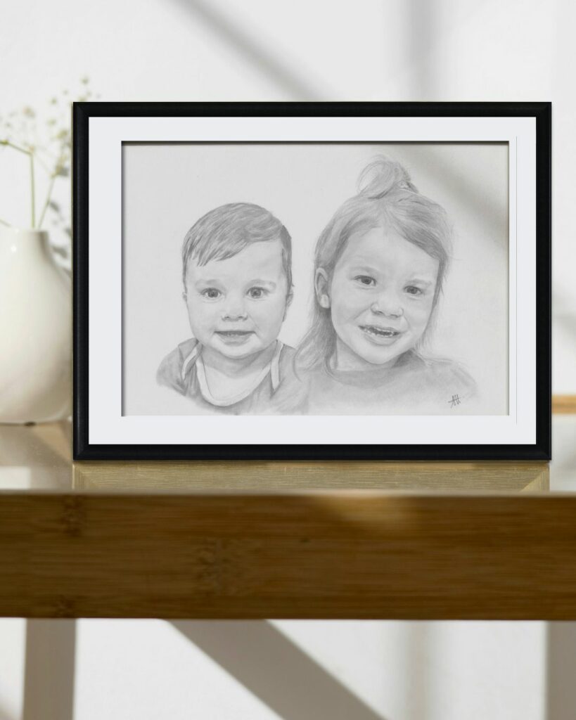 portrait realiste dessin illustration enfant bebe offrir cadeau Noel anniversaire