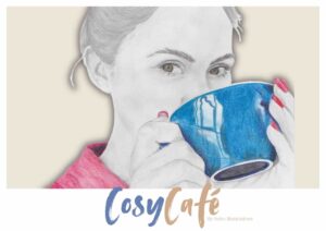 affiche illustration dessin realiste crayon couleurs cafe tasse femme decoration