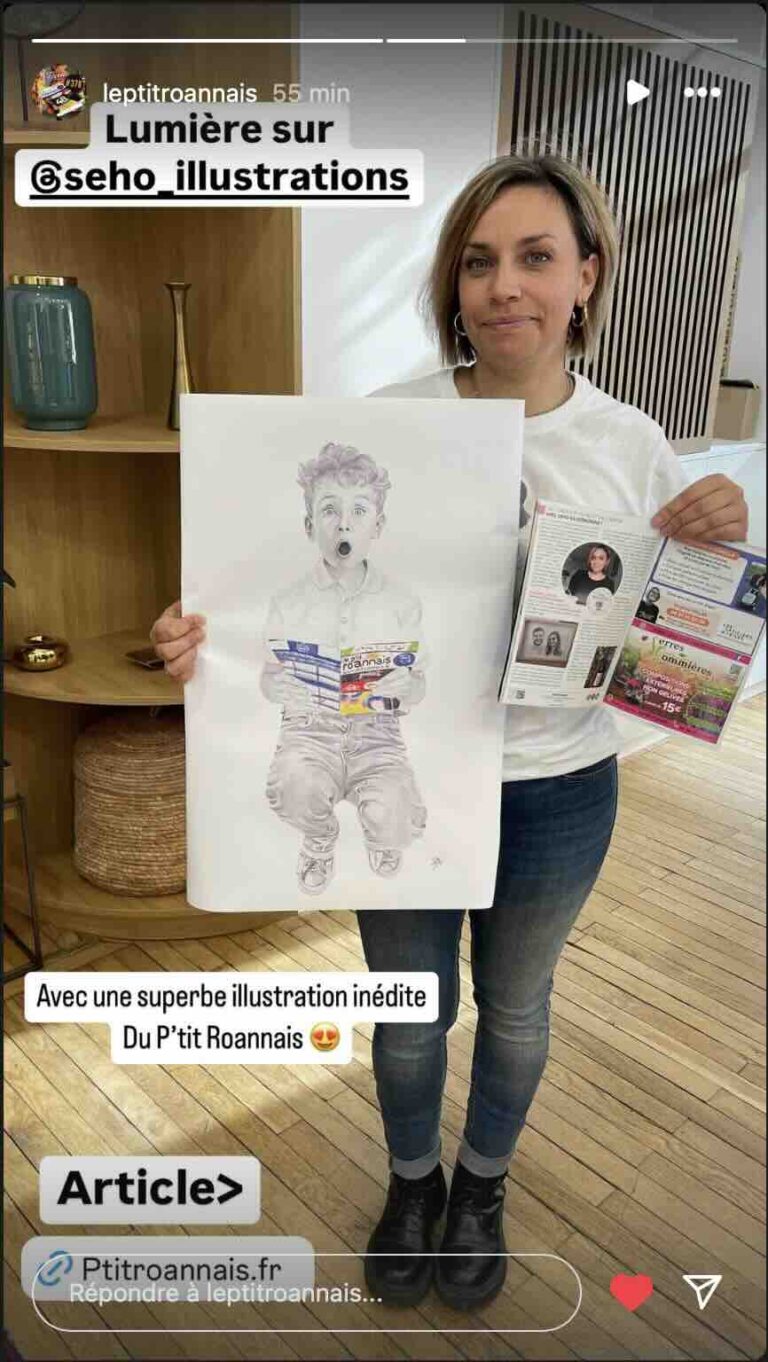 story instagram presse locale article mise en avant redactionnel illustratrice illustration inedit petit roannais garcon journal