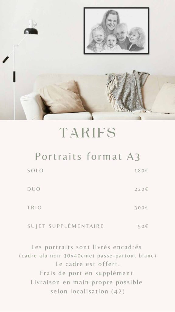 tarif prestation format A4 A5 A3 illustrations portrait cadeau idee