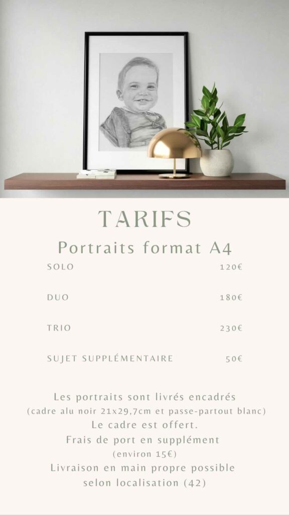 tarif prestation format A4 A5 A3 illustrations portrait cadeau idee