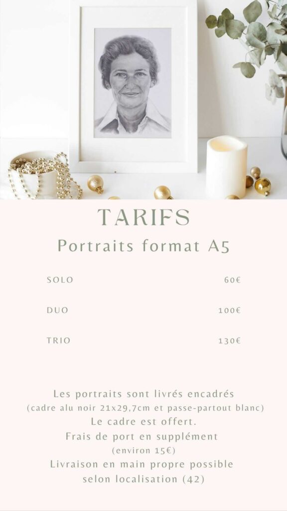 tarif prestation format A4 A5 A3 illustrations portrait cadeau idee