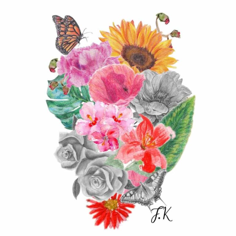 tatouage fleurs papillon illustration dessin realiste