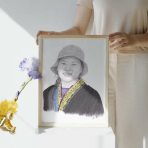tableau dessin portrait jeune femme Vietnam tribu ethnie costume traditionnel tay Vietnam