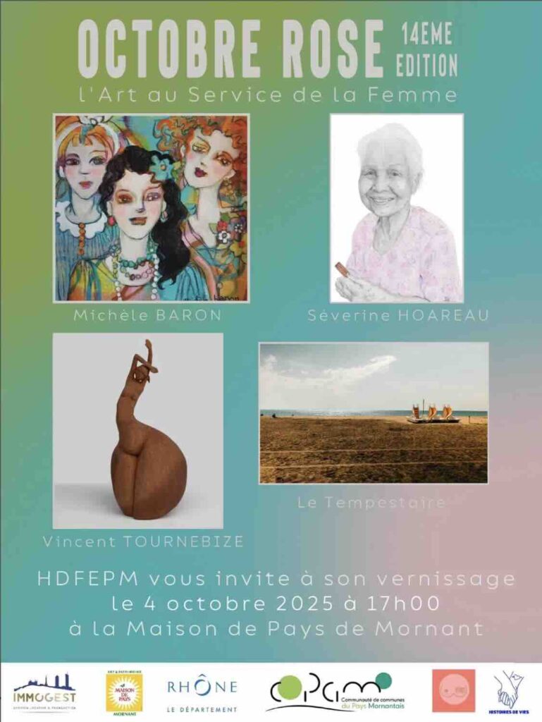 affiche exposition octobre rose avec artistes sculpteur photographe peintre et portraitiste
