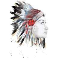 illustration mixmedia crayon aquarelle femme indien plume