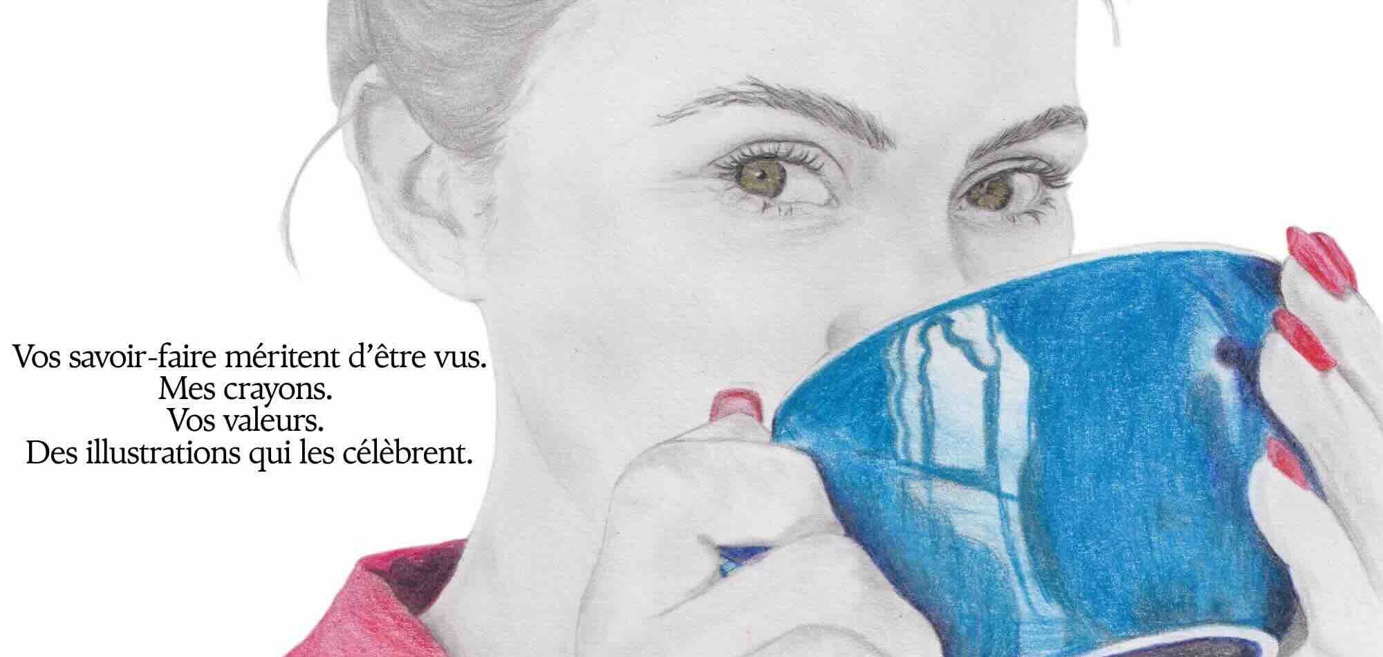 bannière affiche accueil regard illustrations femme crayon de couleur